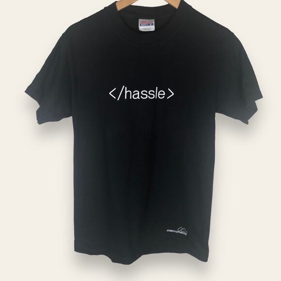 Vintage 2000s Y2k 2002 Macromedia End Hassle Black Graphic Shirt Html - Picture 1 of 7
